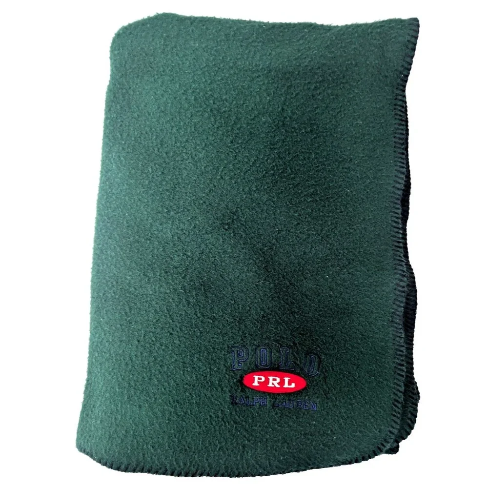 Polo Ralph Lauren Green Fleece Throw Blanket Vintage